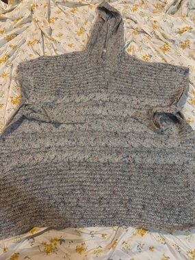 Cupio Gray Hooded Knit Poncho Sweater